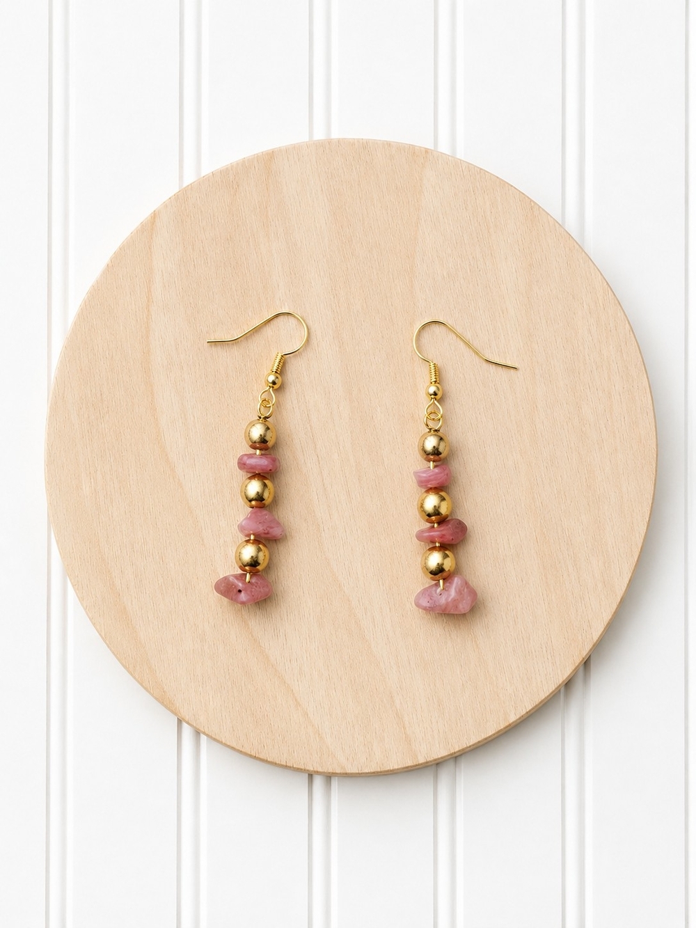 Gold-Tone Pink Stone Drop Earrings